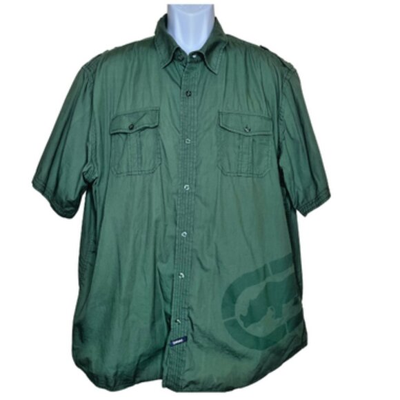 Ecko Unlimited Men's 100% Cotton Green Army Button Short Sleeve Shirt Gorp 3X - Picture 1 of 8